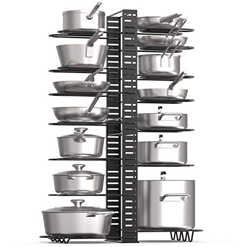 Vdomus Expandable Pot Organizer Rack For Under Cabinet With 4 Diy Storage Positions, Length Adjustable Pan Rack For Kitchen Counter, Pot And Pan Organizer Up To 13 Pans Or Pot &Lids, Black Metal #TOP1