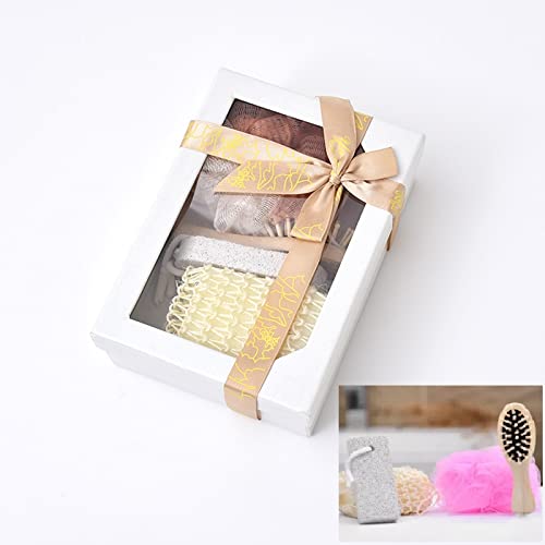sajani bathing set with gift box/ fashionable bath tool set/ bath accessories - pumice stone, bamboo hair detangling brush, loofah, body sponge(multicolor)