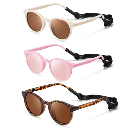 Image of Cute Kids Polarized Sunglasses,Baby Sun Glasses with Strap for Toddler Girls Boys Flexible Round UV Protection