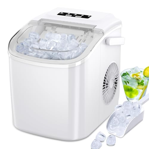Countertop Ice Maker, Portable Ice Maker Machine with Carry Handle, Self-Cleaning Ice Makers, 9 Bullet Ice in 6 Mins, 26.5Lbs/24H with Ice Bags and Ice Scoop Basket for Home Bar Camping RV(Black)