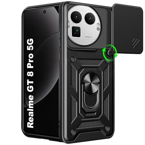 Image of TheGiftKart Tough Armor Bumper Back Cover Case for Realme GT 8 Pro 5G | Rotating Camera Cover, Kickstand & Ring Holder | 360 Degree Protection Back Cover Case for Realme GT 8 Pro 5G (PC & TPU, Black)