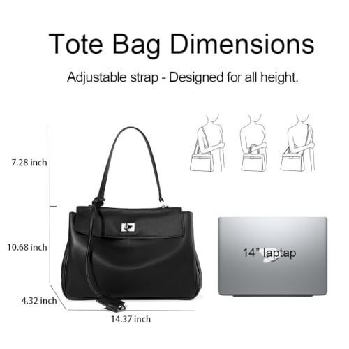 Image of Genuine Leather Tote for Women, Soft Leather Shoulder Bag Large Top Handle Satchel Purse for Ladies Travel Work