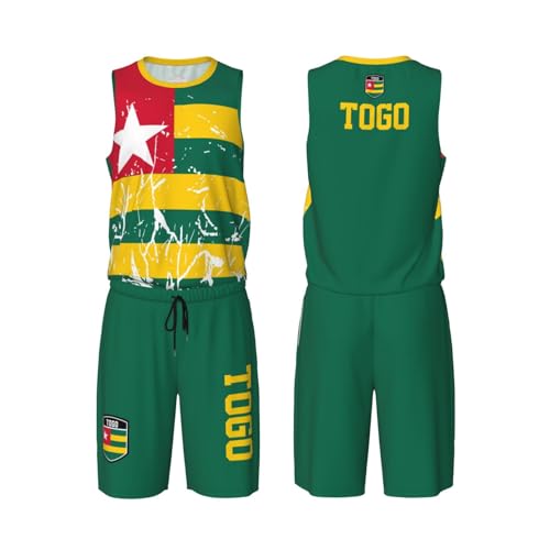 Togo Flag Grain (2) Basketball Jersey Uniform Suit for Men Adults Training Athletic Set