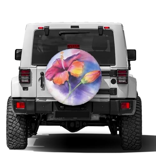 Image of Delerain Spare Tire Cover Colorful Hibiscus Flower Wheel Covers Waterproof Dust-Proof UV Sun Universal Fit for Jeep Trailer RV SUV Truck and Many Vehicle (17 Inch for Diameter 31 inch-33 inch)