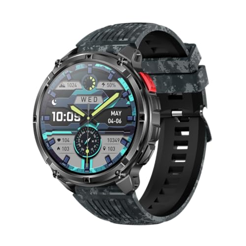 Image of Shyenah HT-Venture (HT33) Military Grade Sports Adventure Smartwatch with Compass,Flashlight, HD Voice Calling, BIG 1.7 inch IPS HD Display, IP68, Heart Rate, SPO2, HUGE 1100mAh Battery (Camouflage Black)
