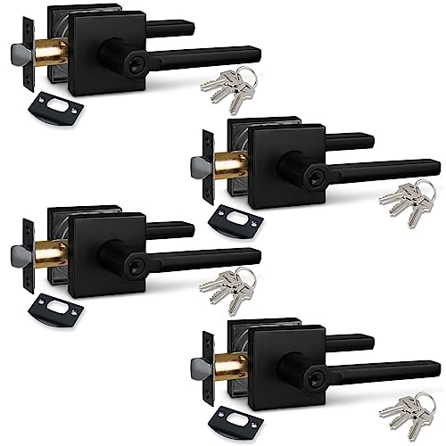 Image of NEWBANG (4Pack) Different Key Entry Lever Lock in Venetian Matt Black for Exterior Door