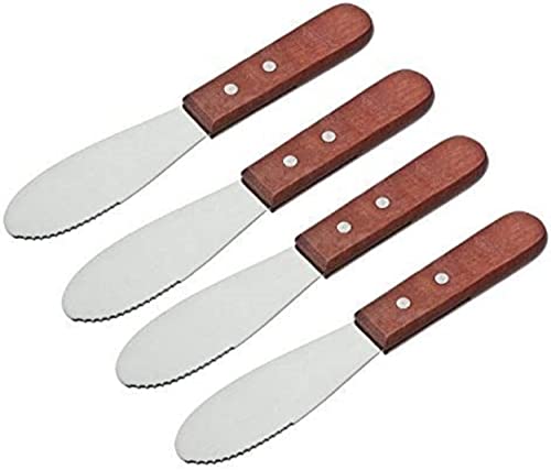 TrueCraftware- 7” Stainless Steel Straight Edge Wide Butter Spreader with Wood Handle Set of 4 - Sandwich Cream Cheese Condiment Knives