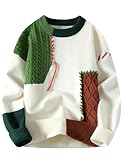 Arssm Men's Oversized Sweater Graphic Knit Aesthetic Patchwork Color Block Pullover Jumper Tops(LightGreen-XL)