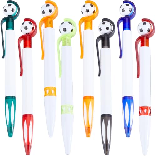 SUNNYCLUE 8Pcs 8 Colors Football Ballpoint Pens Bulk Sports Writing Pens Plastic Souvenirs Party Favors Black Ink Novelty Retractable Soccer Pens for Writing School Office Desk Stationery Supplies
