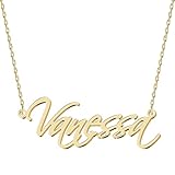 UMAGICBOX Personalized Vanessa Name Necklace 18K Gold Plated Stainless Steel Custom Engraved Dainty Nameplate Pendant Jewelry Customized Birthday Gifts for Women Girls Mother Daughters