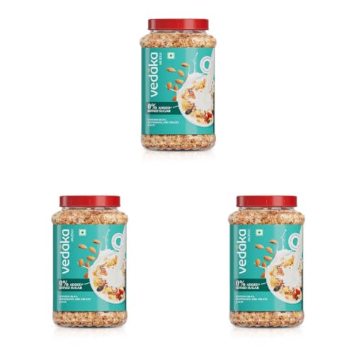 Image of Amazon Brand - Vedaka Muesli | 1 Kg Jar | Contains 88.9% Dry Fruits, Nuts and Multgrains | No Added Refined Sugar | High in Fiber | No Added Preservatives | Quick Breakfast (Pack of 3)