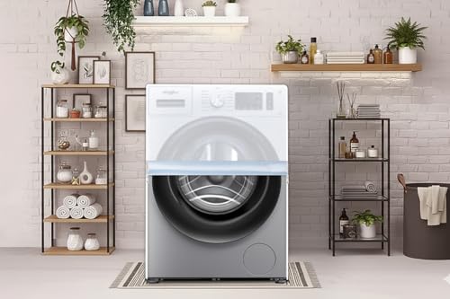 Image of The Furnishing Tree Waterproof and Dustproof PVC Washing Machine Cover Front Loading Compatible for LG, 5.5 Kg, 6 Kg & 6.5 Kg, CM-(50x63x81), Floral Pattern Bright Grey