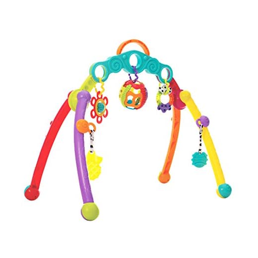 Playgro Arche de Jeux Pliable, Avec Jouets Détachables, Dès la Naissance, Junyju Fold and Go Activitiy Playgym, Multicolore, 40173