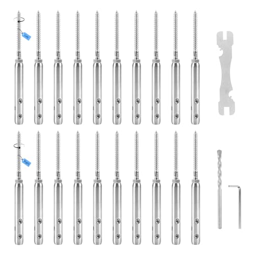 SUPAWAY Tendeur de câble pour clôture 3 mm Vis de Tension en acier inoxydable T316 Kit pour fixation de câble et garde-corps – 10 Filetages à droite et...