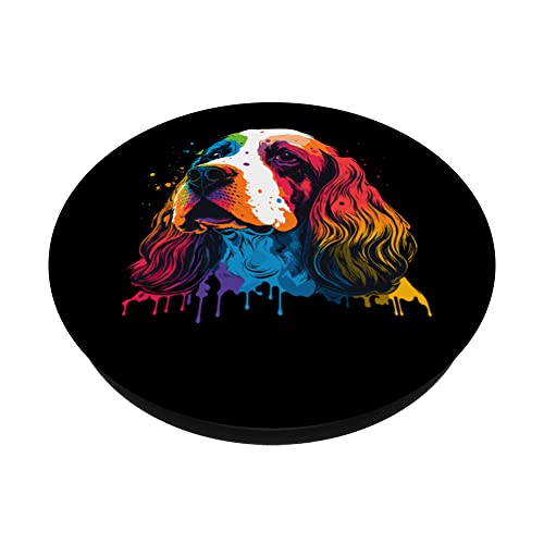 English Springer Spaniel Colorful Pop Art Tie Dye Tri-Color PopSockets Swappable PopGrip, Black - Image 2
