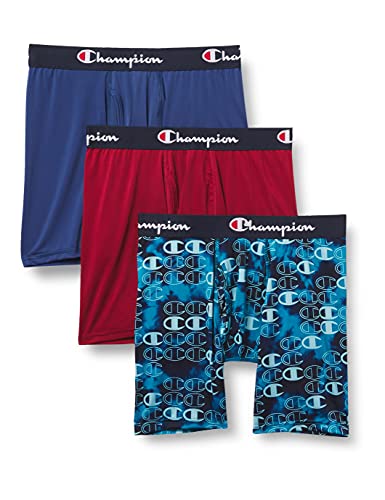 champion boxer briefs long - Champion Men's Lightweight & Breathable Stretch Boxer Brief (Pack of 3), Regal Navy/Regal Navy Gradient Print with C Logo Print/Courageous Red, Medium