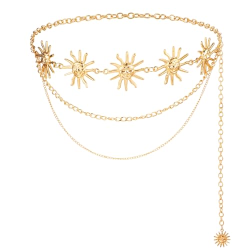 Cool Sun Multilayer Waist Chain Belt, Metal Sun Pendant Waist Belt Skinny Belts for Jean Pants Dress