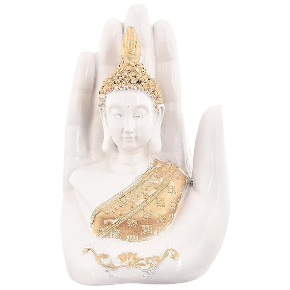 Shriji Smart Bazar Polyresin Hand Palm Buddha Idol Showpieces for Living Room,Gift Items for Diwali,Decoration Item for Home décor,Table Decorations(White Buddha)