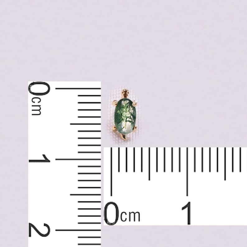 Moss Agate Stud Earring, Cute Turtle Cartilage Piercing Stud, Gold Tiny Helix Earring, Handmade Jewelry, Push Back, 6x4 Oval Stud