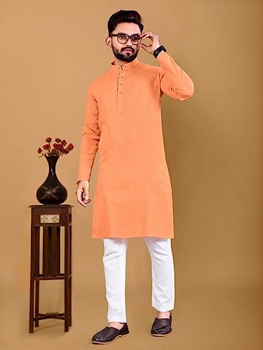 Image of Ozurdex Pure Cotton Solid Style Pattern Full Sleeves Readymade Men Long Kurta and Churidar Pyjama Bottom (Cotton Kurta Set $ Parent)