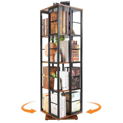 Nivadeui Drehbares Bücherregal Bücher Regal Schwarz, Bodenstehendes Bücherschrank Holz, Bookshelf Bücherregale 360 frei Drehbar, Freistehendes Standregal für Schlafzimmer Wohnzimmer (5 Ebenen)