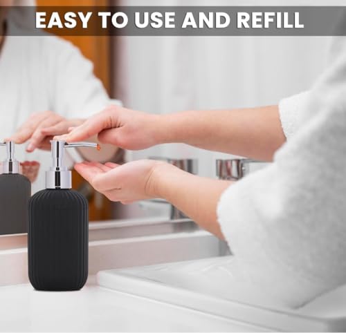 Image of 3PCS Set Bathroom Soap Dispenser Set with Toothbrush Holder and Vanity Tray Unbreakable (Black)