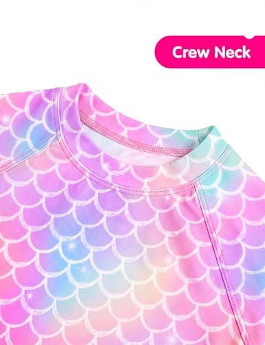 Image of Girls Swimsuit Colorful Short Sleeve Bathing Suits UPF 50+ Rash Guard Set Two Piece Summer Swimwear