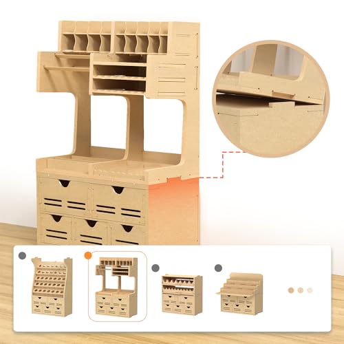 Image of Plastic Model Kit Tool Storage Rack, Drawer Hobby Modeling Tool and Parts Storage,Wooden Paint Organizer with MDF Material, Craft Supplies Storage for Tamiya Gundam Tools, GK2