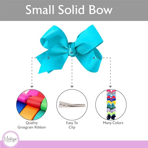 Image of Small Solid Bow for Girls - Set of 12 (Blue)
