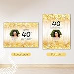 Personalized Gold Birthday Backdrop with Photo & Name, Custom 40th 50th 60th 70th 80th Banner for Women, Elegant White & Gold Party Decorations - Image 4