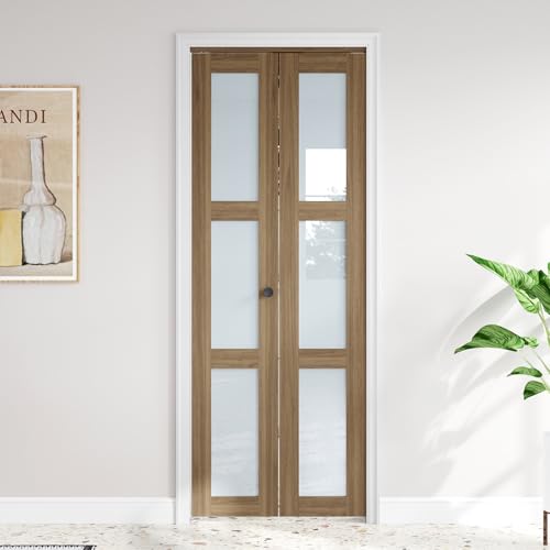 Image of FREDBECK Glass Bifold Door for 28x80 Opening,PVC, Brown Doors for Closet
