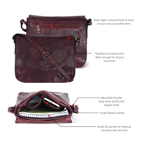 Image of Genuine Leather Shoulder Crossbody Purse For Women with Adjustable Strap, Mobile Pocket & Outside & Inside Zipper