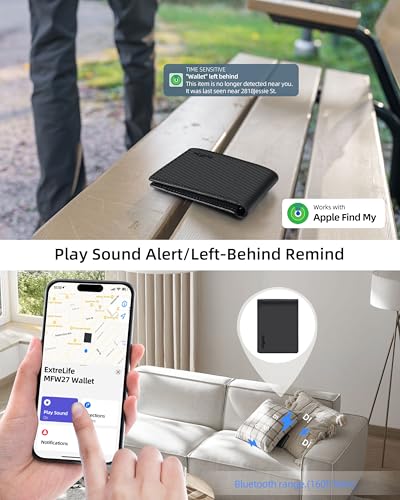 Wallet for Men, Built-in Bluetooth Tracker with Apple Find My (iOS Only), RFID Blocking Bifold Mens Air Tag Wallet with GPS Tracker, Rechargeable Wallets Finder, Gift for Him, Carbon Black3