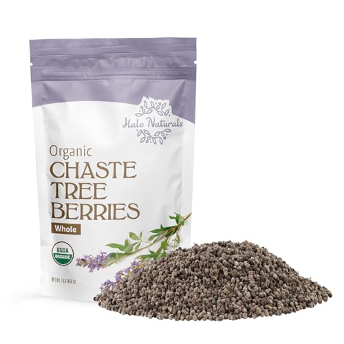 Halo Naturals Organic Chaste Tree Berries Whole Cut & Sifted 1 Pound (Vitex agnus castus) USDA Certified | Resealable Pouch| Packaged in The USA