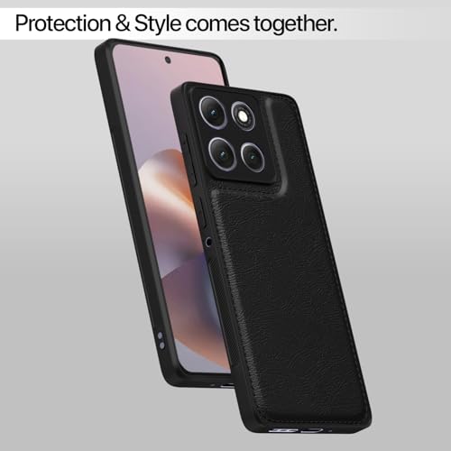 Image of Outlouders Back Cover for Motorola Moto G86 Power 5G | Full Camera Protection | Super Soft-Touch | Raised Edges | Flexible Pu Leather | Bumper Case (Black)