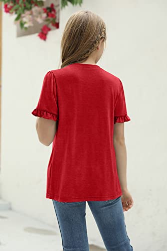 Image of Haloumoning Girls Crew Neck T Shirts Peplum Babydoll Tops Tees 4-15 Years | Girls T-Shirts, Casual Loose Tunic Tops, Cute Ruffle T Shirts, Short Sleeve Shirts, Long Sleeve Blouse