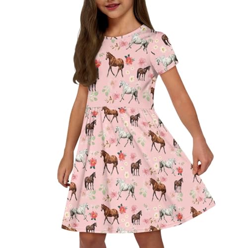Image of Short Sleeve Dress for Girls with Pockets Cute Toddler Girl Clothes Summer 2-12