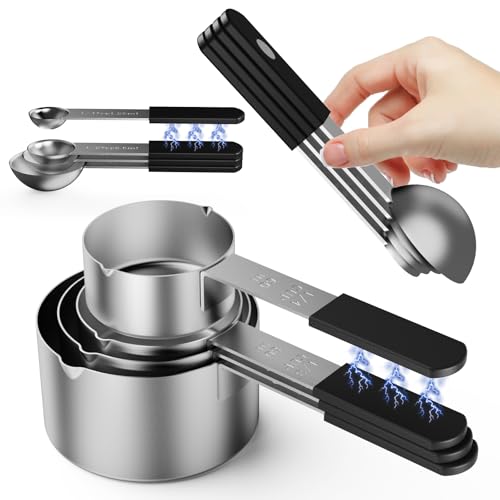Magnetic Measuring Cups and Spoons Set, Stainless Steel Kitchen Tools with Ergonomic Handles, Stackable Design & Dishwasher Safe for Baking, Cooking, Coffee, Spices & Protein Powder?