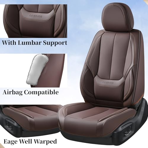 Image of Coverado Seat Covers, Car Seat Covers Front Seats, Car Seat Cover, Car Seat Protector Waterproof, Car Seat Cushion Nappa Leather, Brwon Seat Covers Carseat Cover Universal Fit for Most Cars