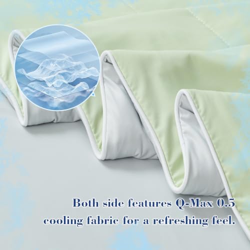 Image of EMME Cooling Comforter King Size, Double Sided Cold 90% Nylon Fabric Fabric Cooling Blanket for Hot Sleepers, Q-Max>0.5 Breathable Summer Quilt for Night Sweater, Lightweight(Green,106 x 90)