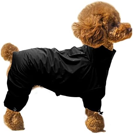 Dog raincoat, dog rain coat poncho waterproof clothes with safe reflective stripes and zipper closure for small medium and large pet - Black - M