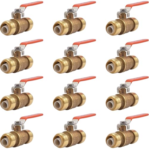 SharkBite 3/4 x 3/4 in PTC Ball Valve, Pack of 12, Push-to-Connect Brass Water Shut-Off Plumbing Fitting, 22185-0000LFG