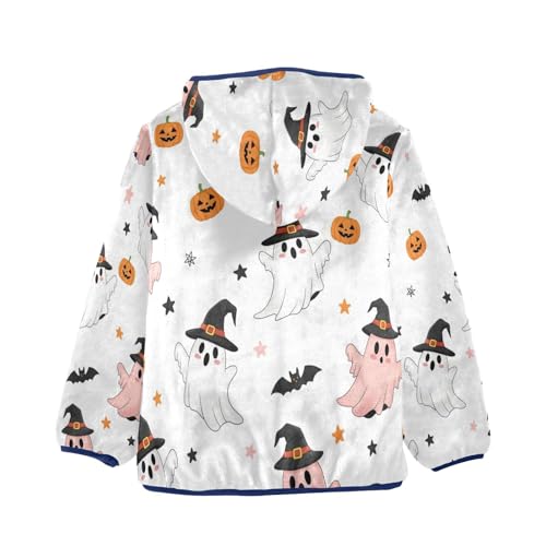 Halloween Ghosts Pumpkins Bats Toddler Fleece Jacket Girl Boys Hooded Fleece Jacket Coat Warm Outwear Zip-up 3-10T2