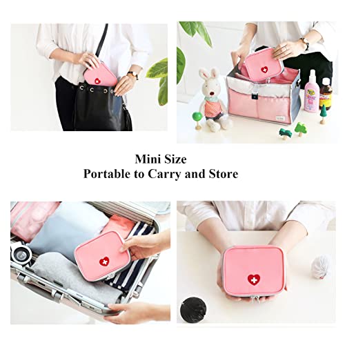 Image of Mini First Aid Kit 2 Pack Empty Medicine Bag Cute Storage Bag for Office Travel Vehicle Beach Emergency Zipper Pouch with Mesh Pockets Small Size Survival Medical Packet Fit for Handbag Purse