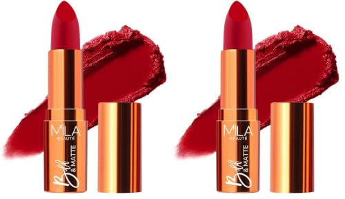 Image of Mila Beaute Bold & Matte Long-Lasting Lipstick | Highly Pigmented Soft Matte Finish | Lightweight & Hydrating with Jojoba Oil | Shade - (Fiery Fashion 4.2g) (Pack of 2)
