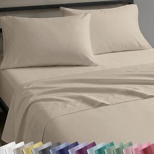 Image of California Design Den Cotton Twin Sheet Set - Natural 100% Cotton Twin Sheets, Soft Sateen Weave, Breathable and Durable Bedding - Oatmeal