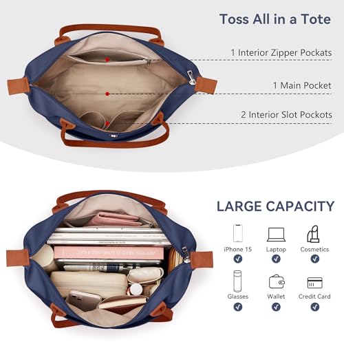Image of Tote Bag for Women, Casual Hobo Bag Vegan Leather Top-Handle Purse Foldable Shoulder Nylon Zipper Handbag