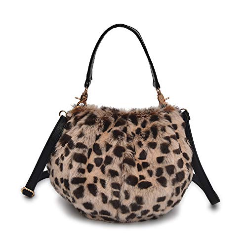 SBL Bolso Peludo Femenino, un Solo Hombro Colgado Portátil Lindo Felpa Bolsa Cubo Bolsa Invierno Mujer Marea,Grano de leopar,UNA