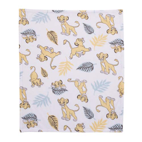 Image of Disney Lion King Super Soft White, Yellow, Green Simba Leaves French Fiber Baby Blanket, White, Green, Yellow (4142501P)