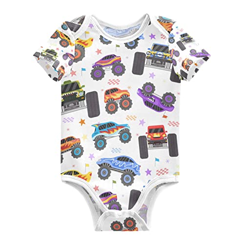 Pigsaly Cartoon Monster Trucks Unisex Baby Bodysuits Race Car Star Newborn Short Sleeve Summer Jumpsuit Boy Girl 9M